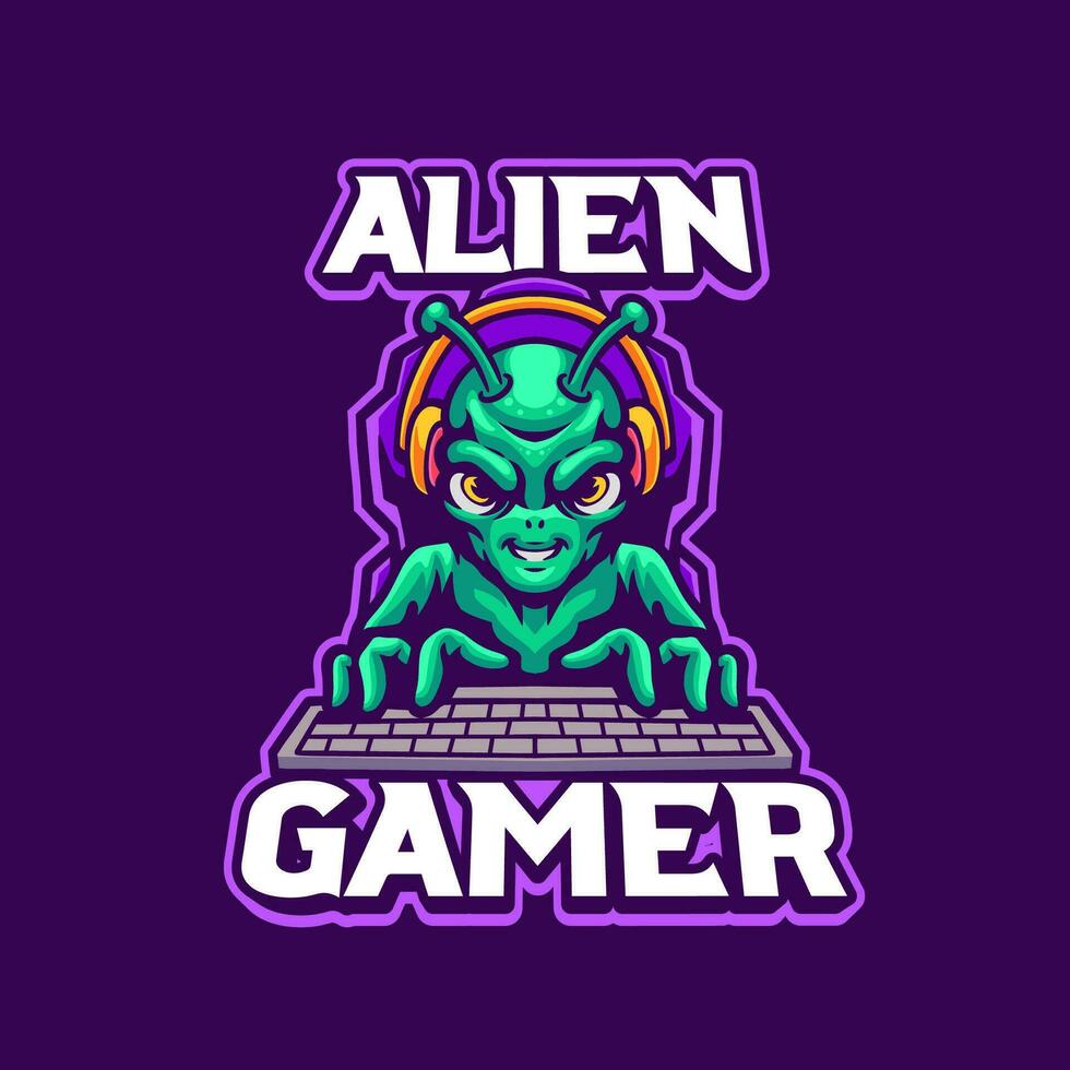 alieno gamer portafortuna logo modello vettore