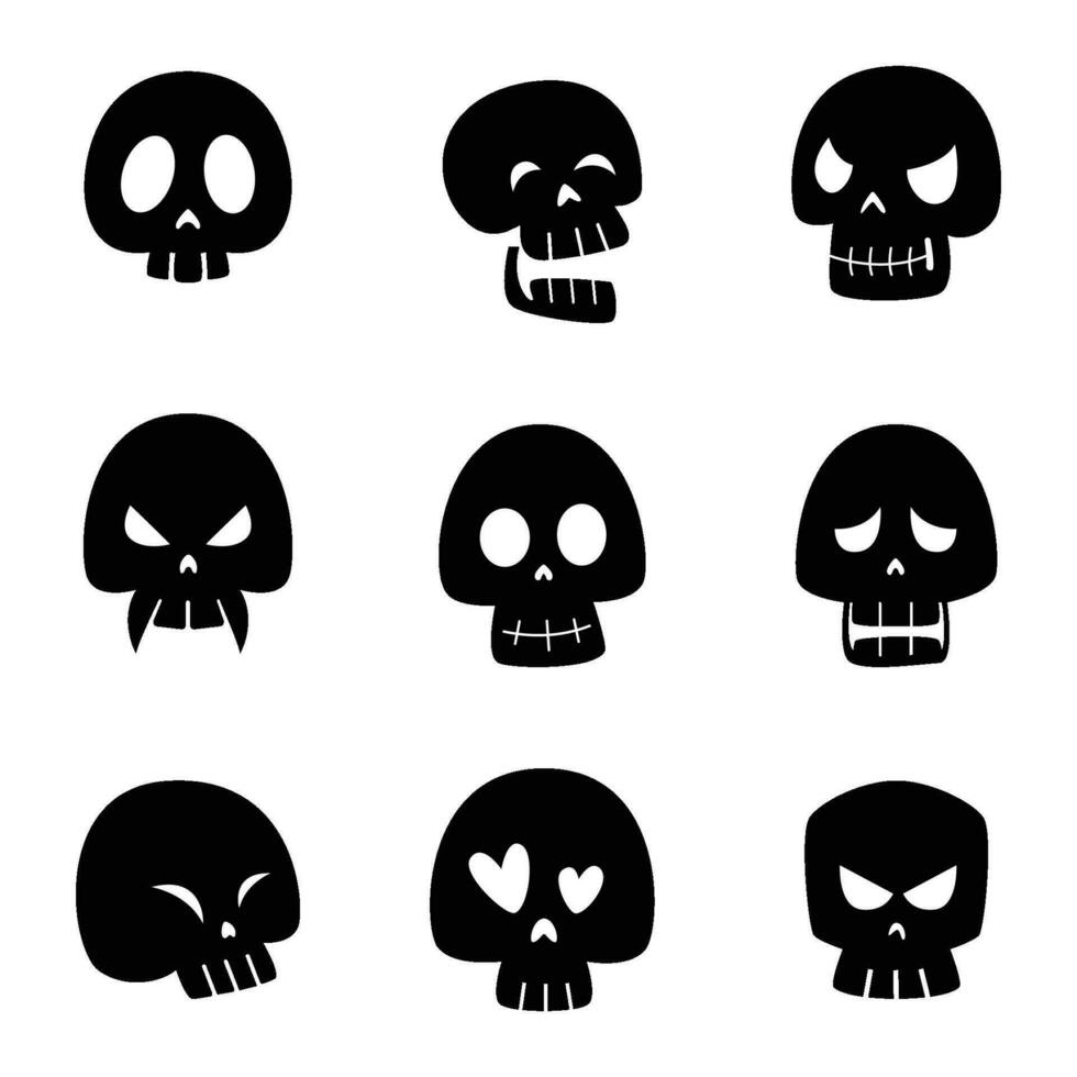 impostato di nero cranio per Halloween. Halloween elementi e oggetti per design progetti. vettore