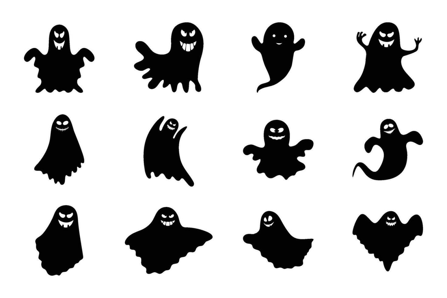 impostato di nero Halloween fantasmi illustrazione design. Halloween elementi e oggetti per design progetti. vettore