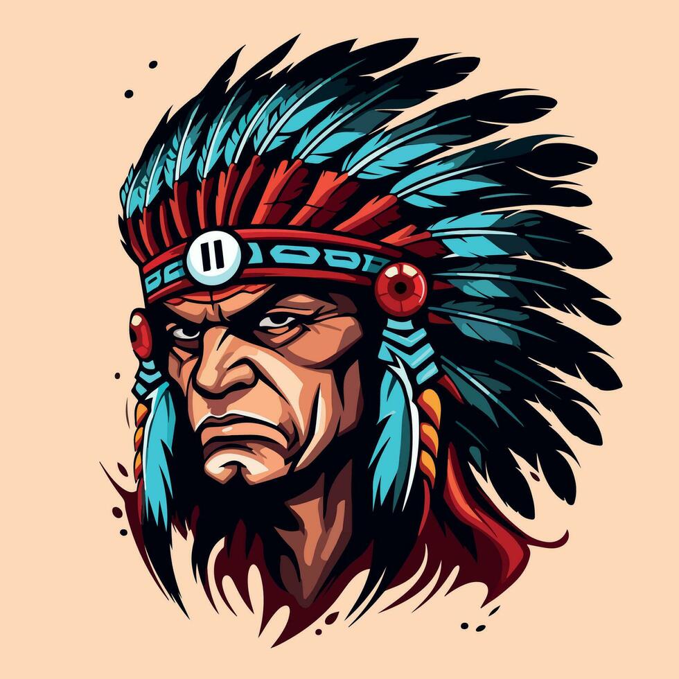 apache indiano guerriero testa logo portafortuna vettore illustrazione