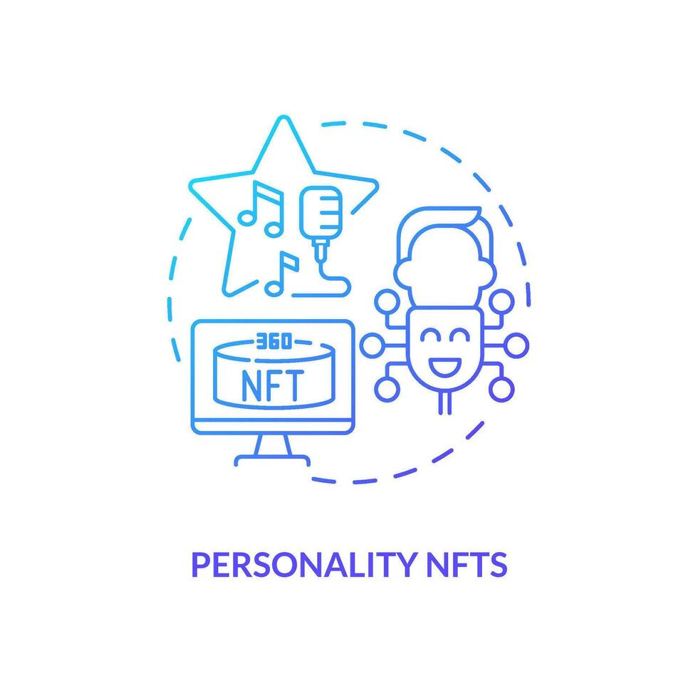 personalità nfts blu pendenza concetto icona. virtuale personaggi creazione. tendenza nel digitale spazio astratto idea magro linea illustrazione. isolato schema disegno vettore