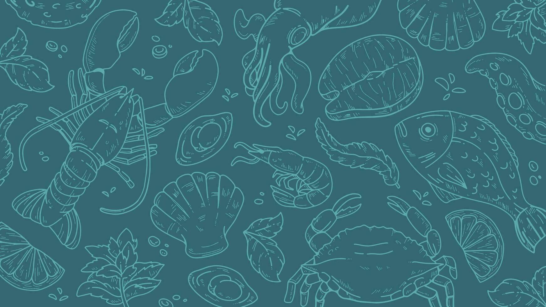 frutti di mare linea arte modello sfondo vettore illustrazione