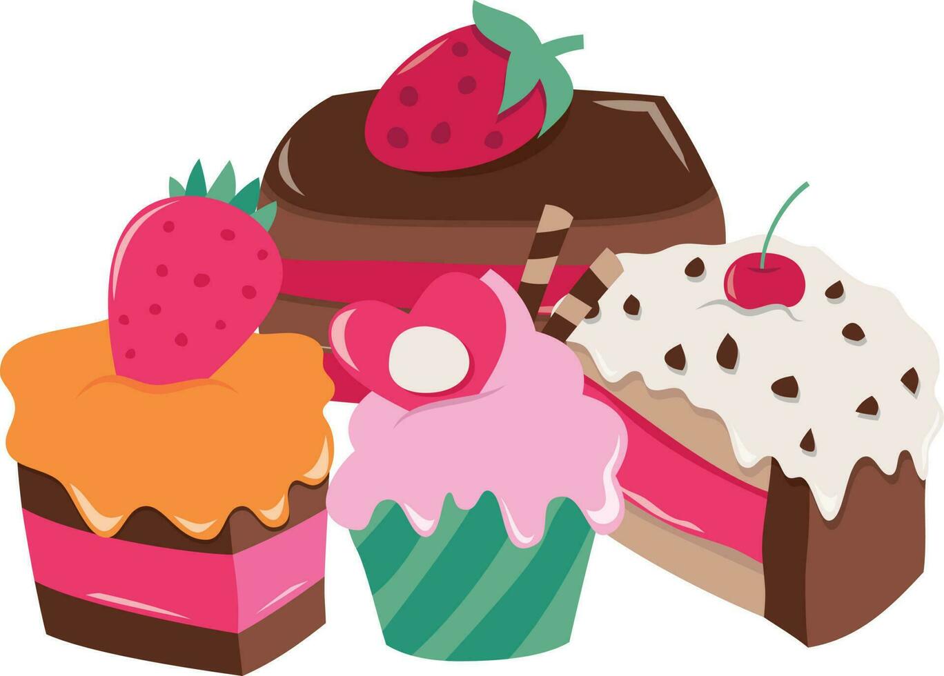 cartone animato torte cupcakes mazzo vettore