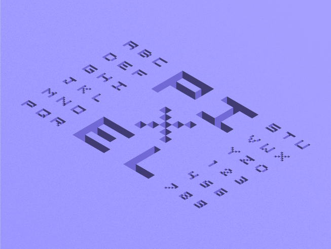 Alfabeto isometrico 3D Pixel vettore