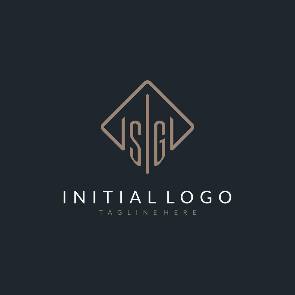 sg iniziale logo con curvo rettangolo stile design vettore