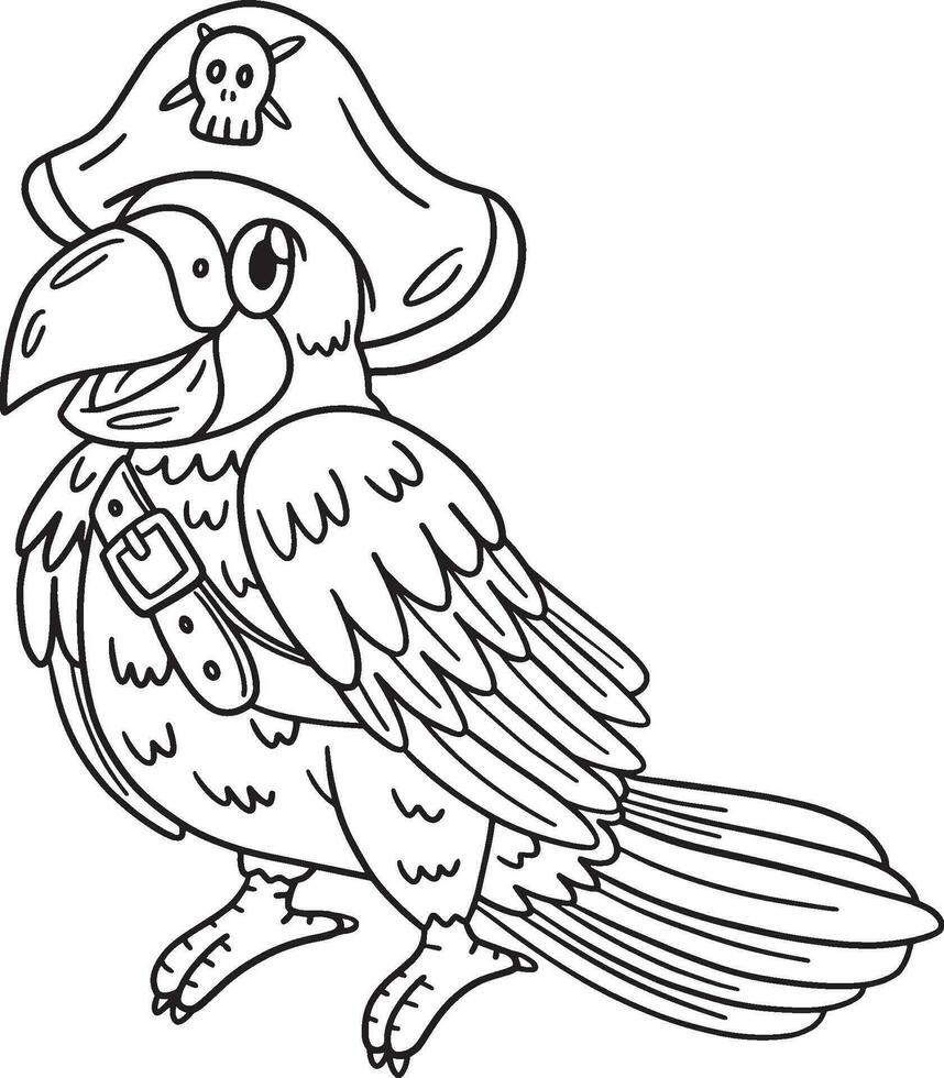 pirata pappagallo isolato colorazione pagina per bambini vettore