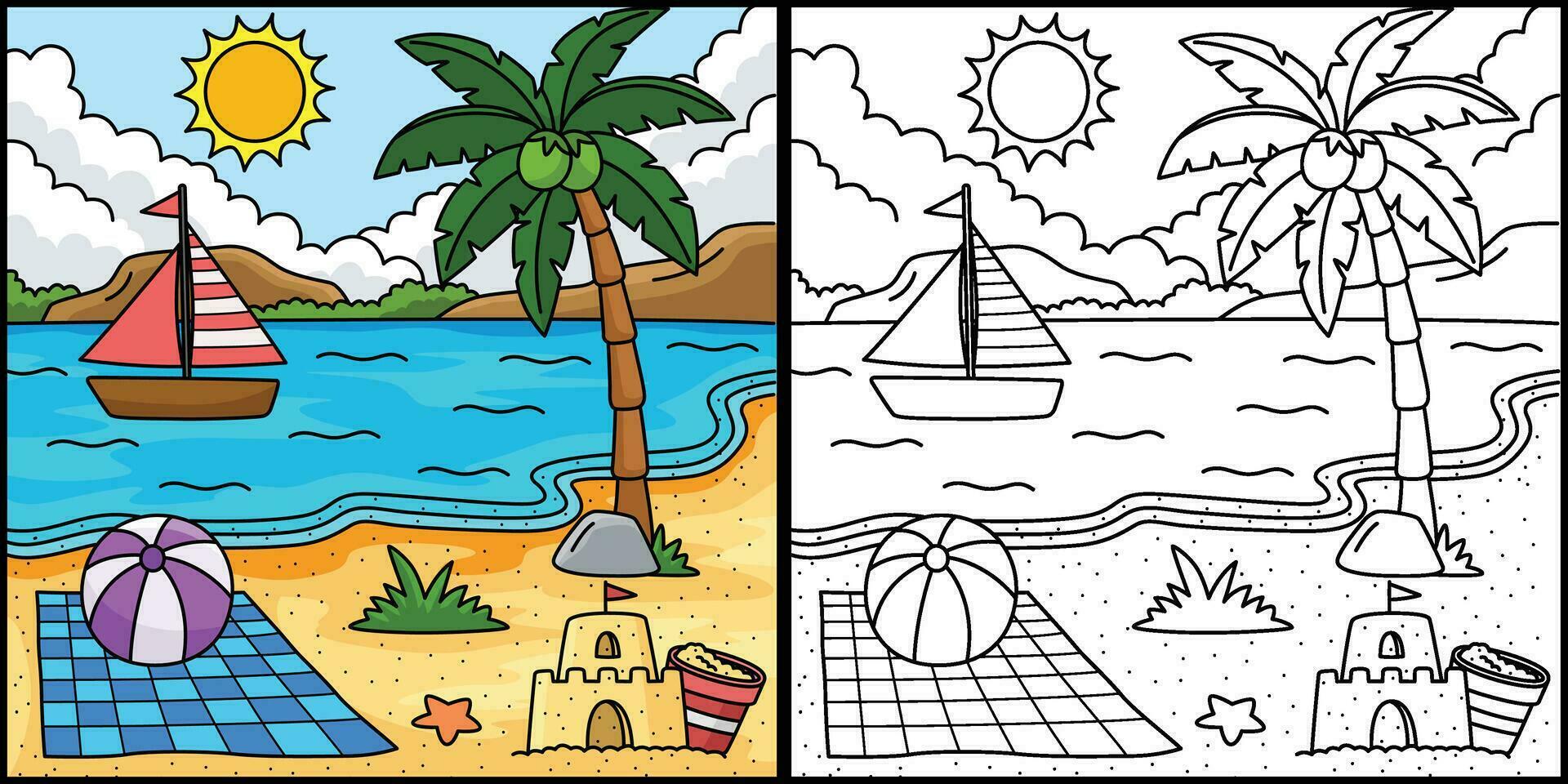 spiaggia estate colorazione pagina colorato illustrazione vettore