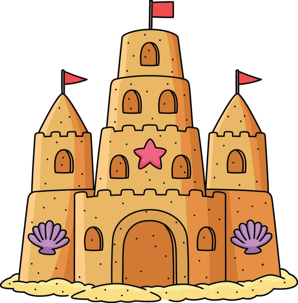 castello di sabbia estate cartone animato colorato clipart vettore