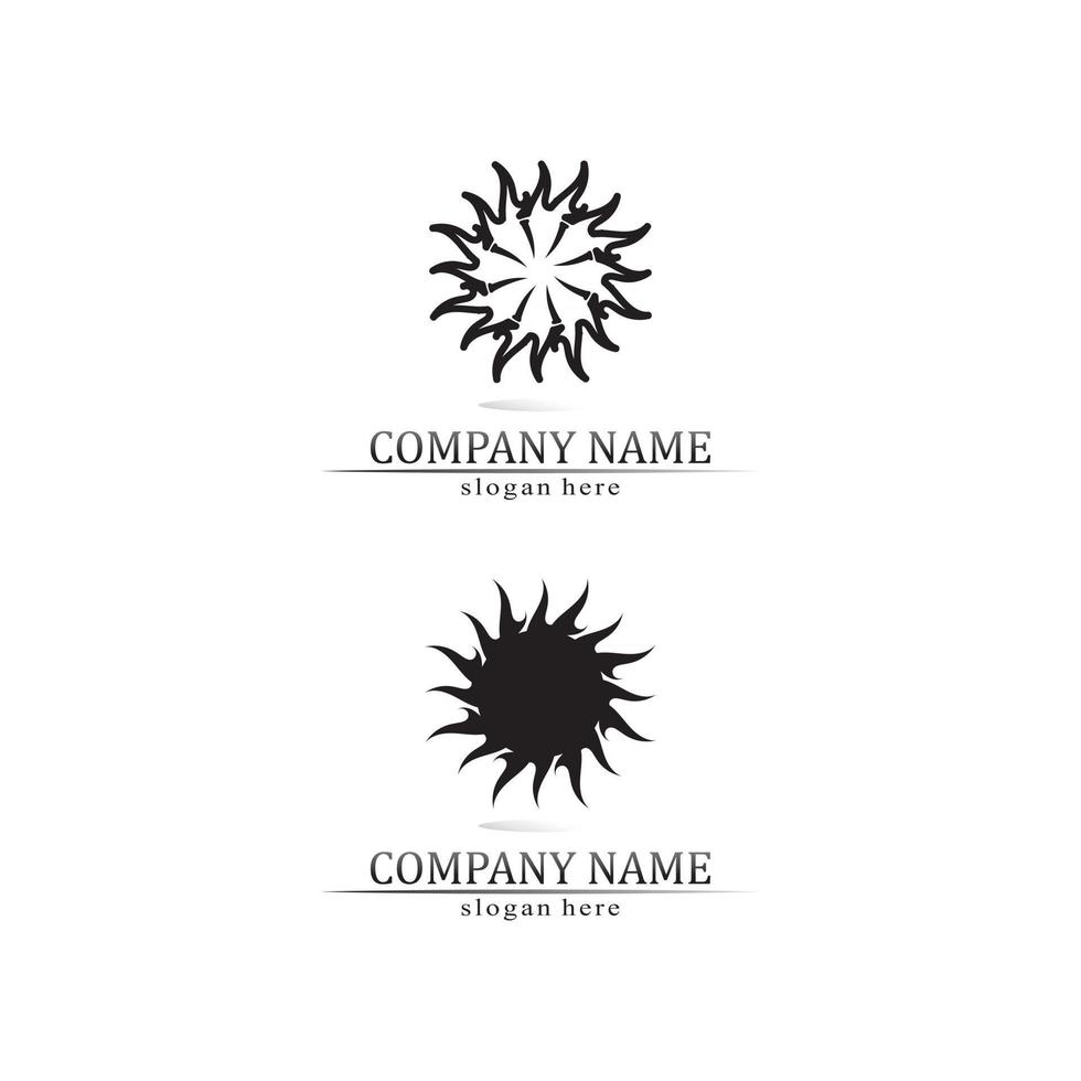 icona dell'illustrazione vettoriale del sole paesaggio dell'alba e logo all'aperto business