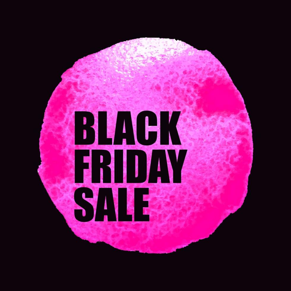 illustrazione vettoriale di banner di vendita venerdì nero con macchia acquerello rosa su sfondo scuro. modello di progettazione di iscrizione.