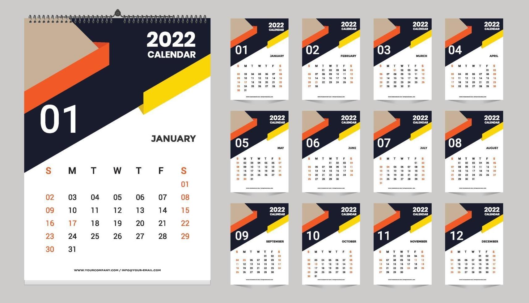 calendario da parete 2022 modello idea di design, calendario 2022 vettore
