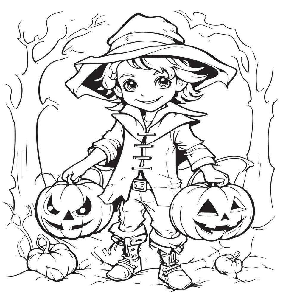 colorazione pagine carino Halloween vettore