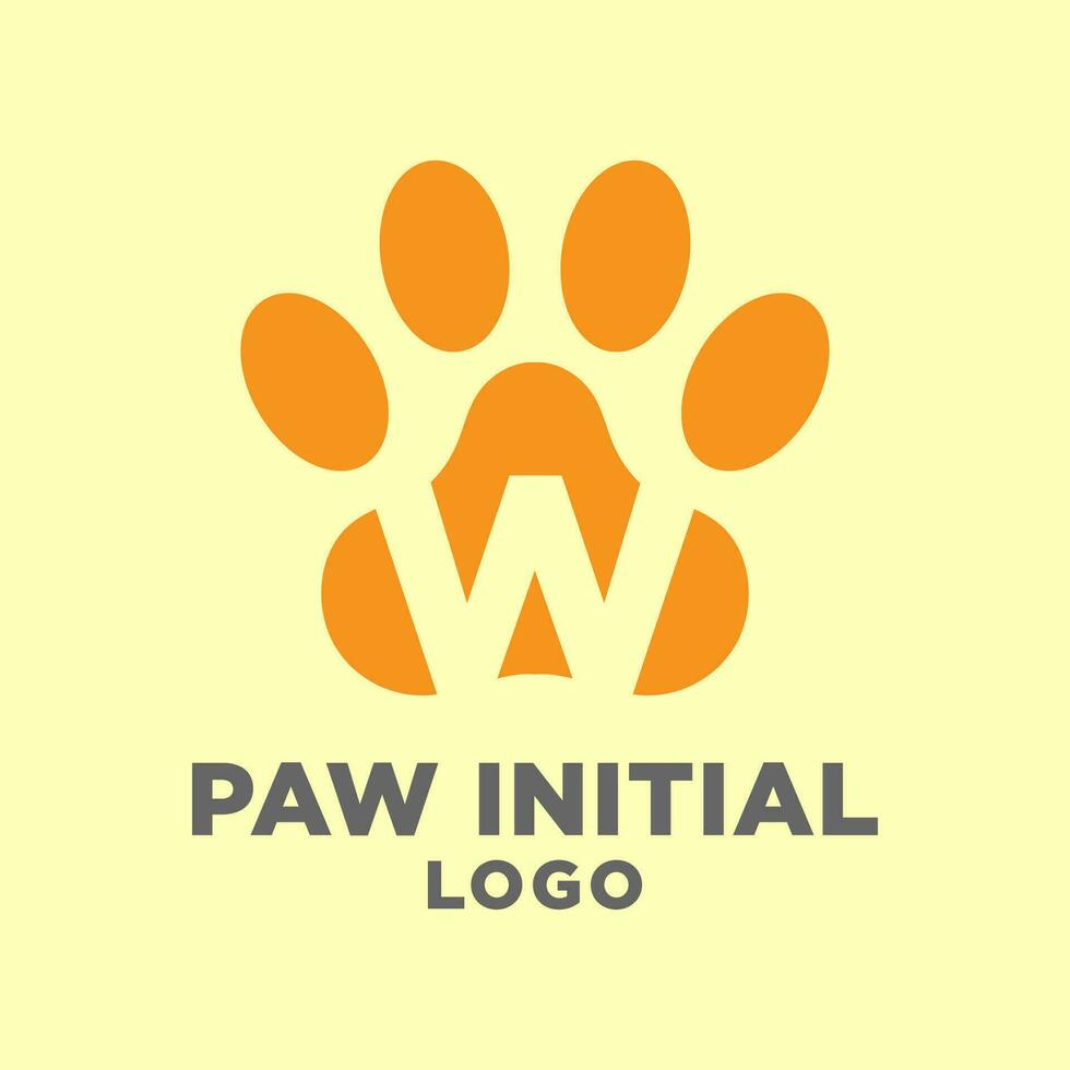 lettera w cane zampe iniziale vettore logo design