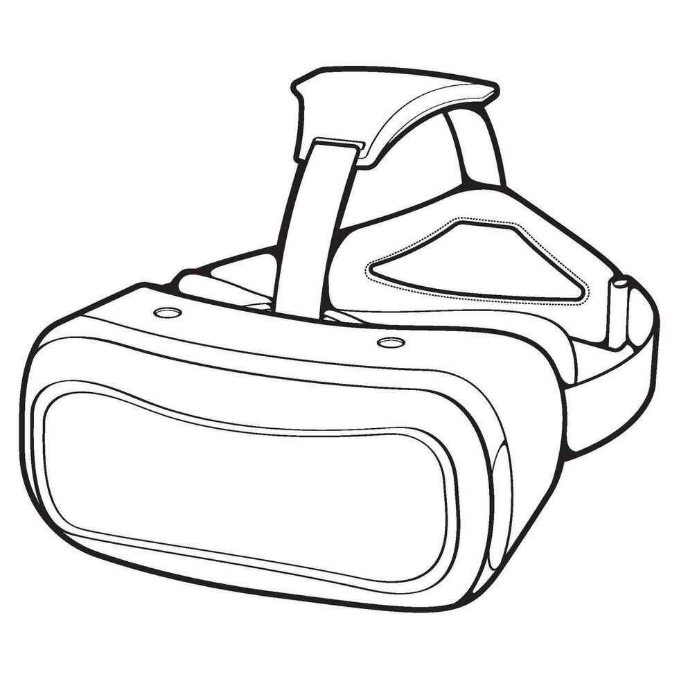 virtuale la realtà cuffia schema disegno vettore, virtuale la realtà cuffia disegnato nel un' schizzo stile, nero linea virtuale la realtà cuffia formatori modello schema, vettore illustrazione.