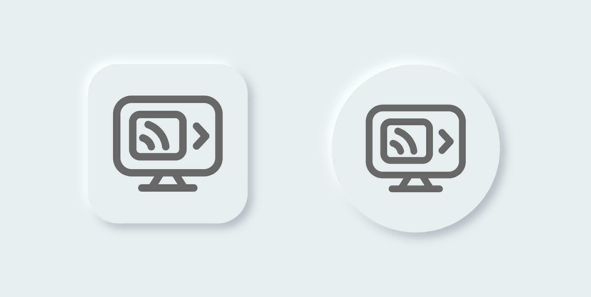 schermo mirroring linea icona nel neomorfo design stile. senza fili Schermo segni vettore illustrazione.
