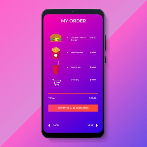 Modello di applicazione di ordinazione online e consegna di fast food vettore