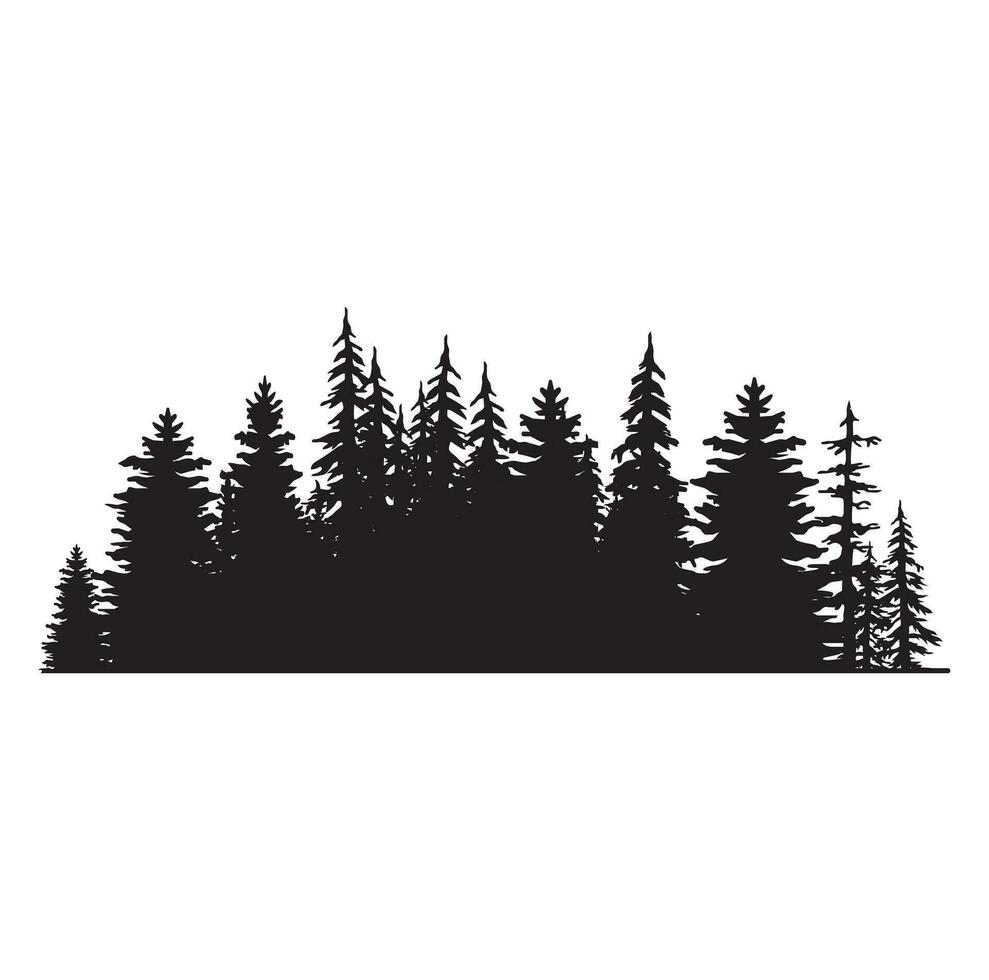 alberi d'epoca e sagome forestali impostate in stile monocromatico isolato illustrazione vettoriale