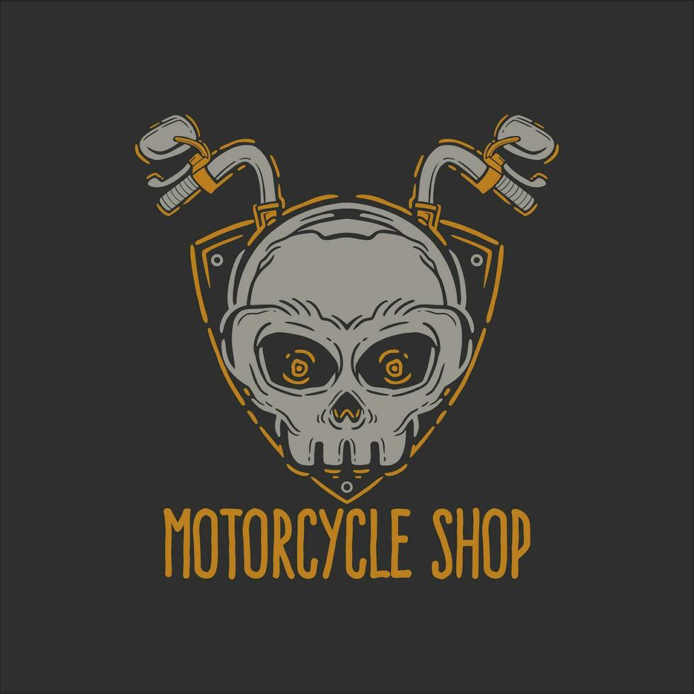 design modello cranio per motociclo negozio. illustrazione design cranio bicicletta negozio per t camicia e abbigliamento design vettore