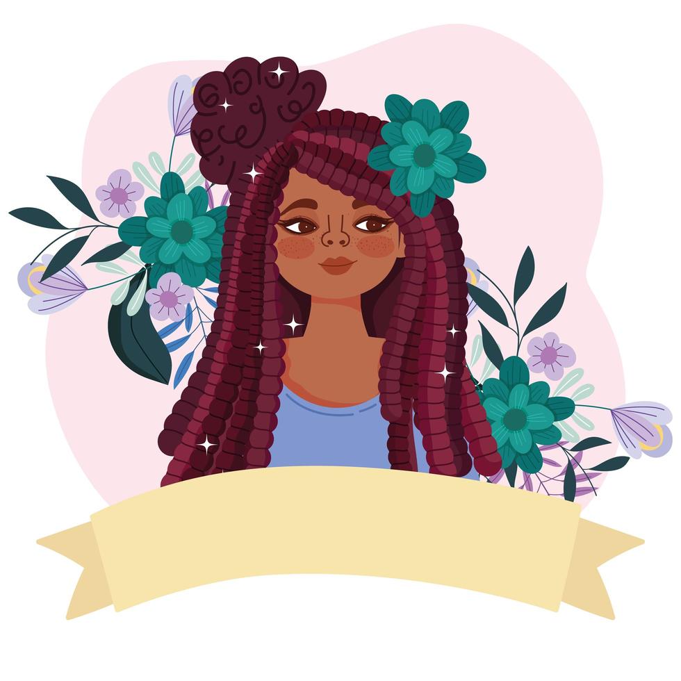 carina ragazza afroamericana con capelli rasta e fiori vettore