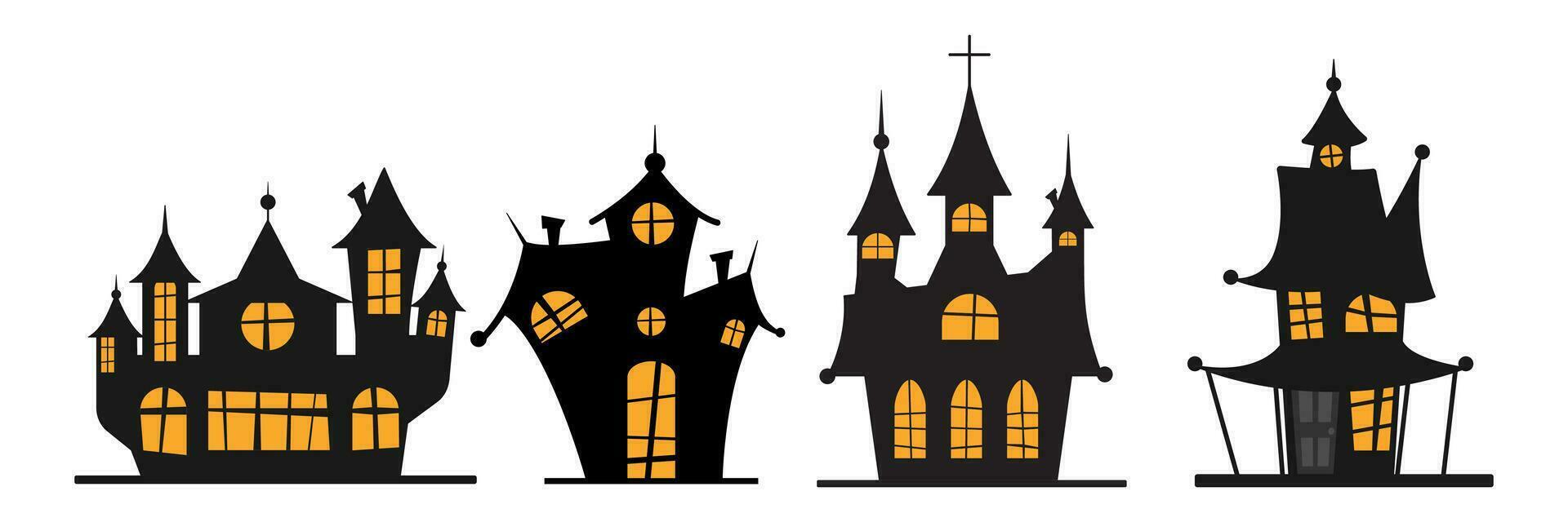 impostato di Halloween nero castello con giallo finestre. vettore illustrazione.