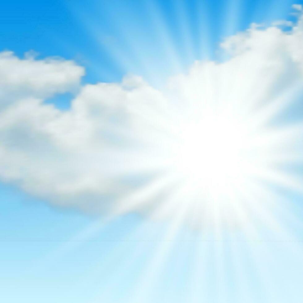 naturale sfondo con nuvole e sole su blu cielo. realistico nube su blu sfondo. vettore illustrazione