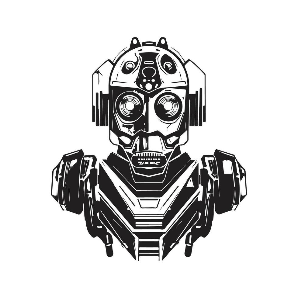 sci fi robot, Vintage ▾ logo linea arte concetto nero e bianca colore, mano disegnato illustrazione vettore