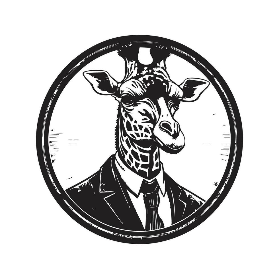 uomo d'affari giraffa, Vintage ▾ logo linea arte concetto nero e bianca colore, mano disegnato illustrazione vettore
