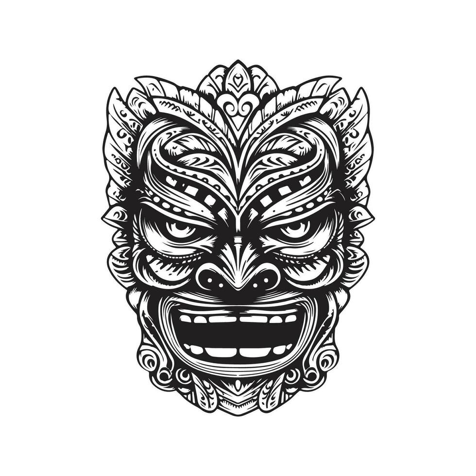 tiki maschera, Vintage ▾ logo linea arte concetto nero e bianca colore, mano disegnato illustrazione vettore