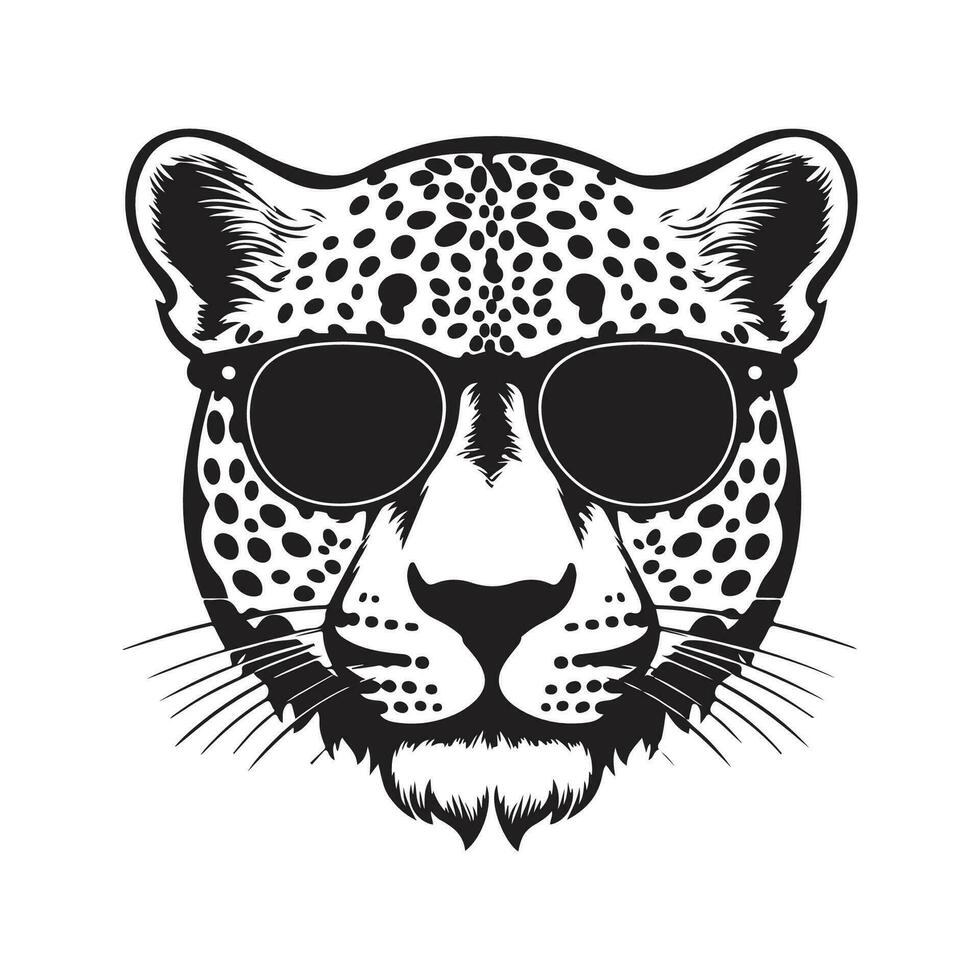 ghepardo indossare occhiali da sole, Vintage ▾ logo linea arte concetto nero e bianca colore, mano disegnato illustrazione vettore