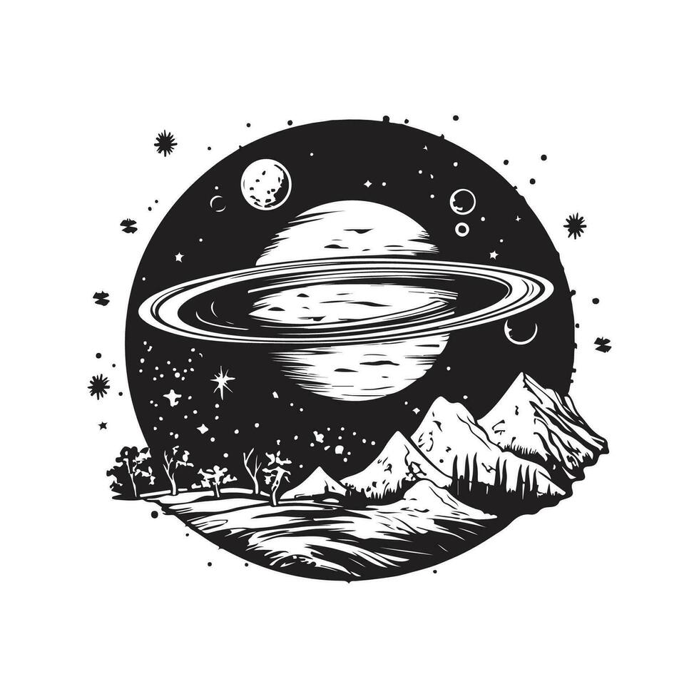 universo, Vintage ▾ logo linea arte concetto nero e bianca colore, mano disegnato illustrazione vettore