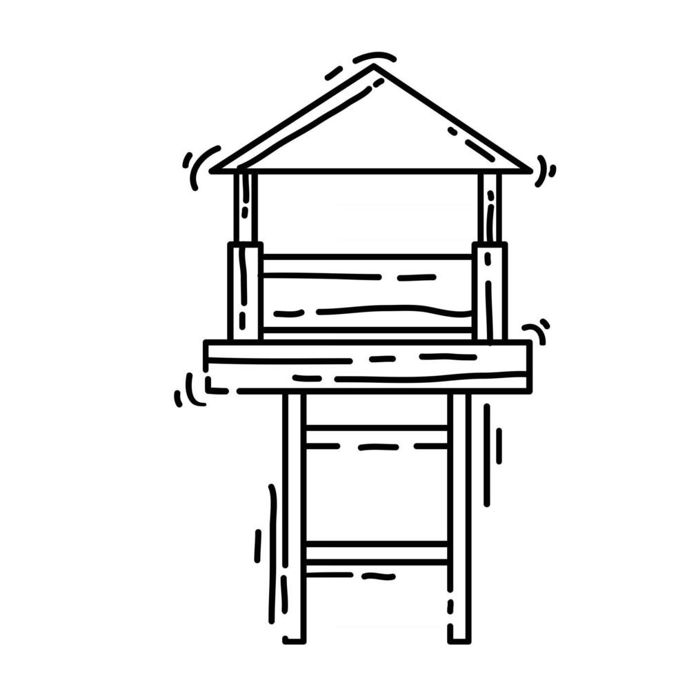 torre di avvistamento avventura escursionistica, viaggio, viaggio, campeggio. disegno dell'icona disegnato a mano, contorno nero, icona scarabocchio, vettore