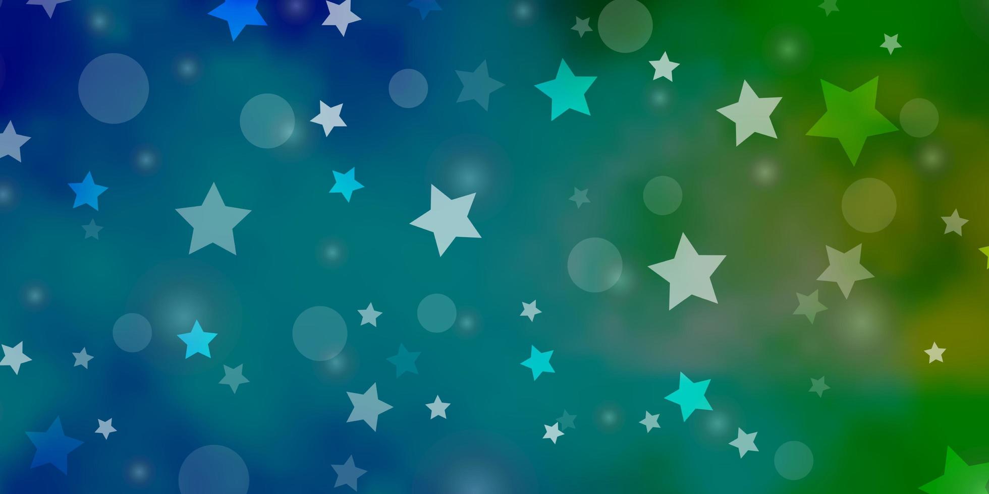 modello vettoriale azzurro, verde con cerchi, stelle. illustrazione astratta con macchie colorate, stelle. modello per biglietti da visita, siti Web.