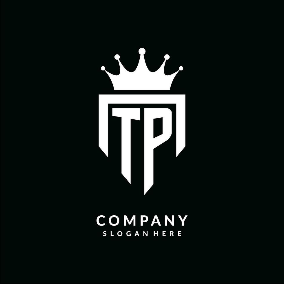 lettera tp logo monogramma emblema stile con corona forma design modello vettore
