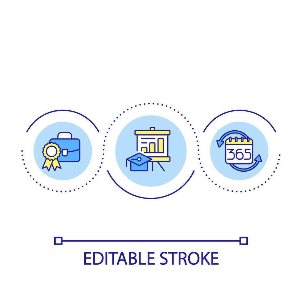 regolare attività commerciale corsi di formazione per personale ciclo continuo concetto icona. aziendale dipendenti formazione scolastica astratto idea magro linea illustrazione. isolato schema disegno. modificabile ictus vettore