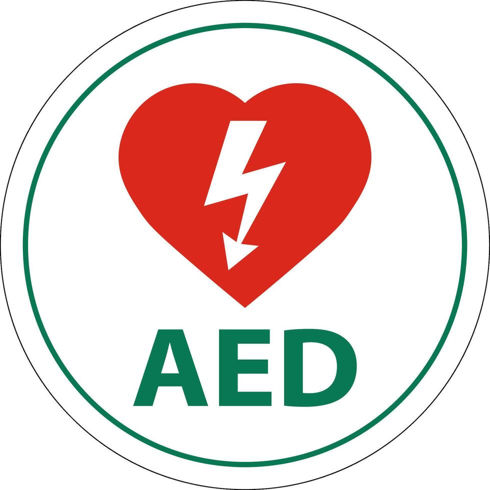 pavimento cartello aed con defibrillare cuore, rosso confine pavimento cartello vettore