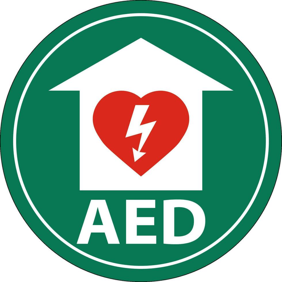 pavimento cartello aed con defibrillare cuore, rosso confine pavimento cartello vettore