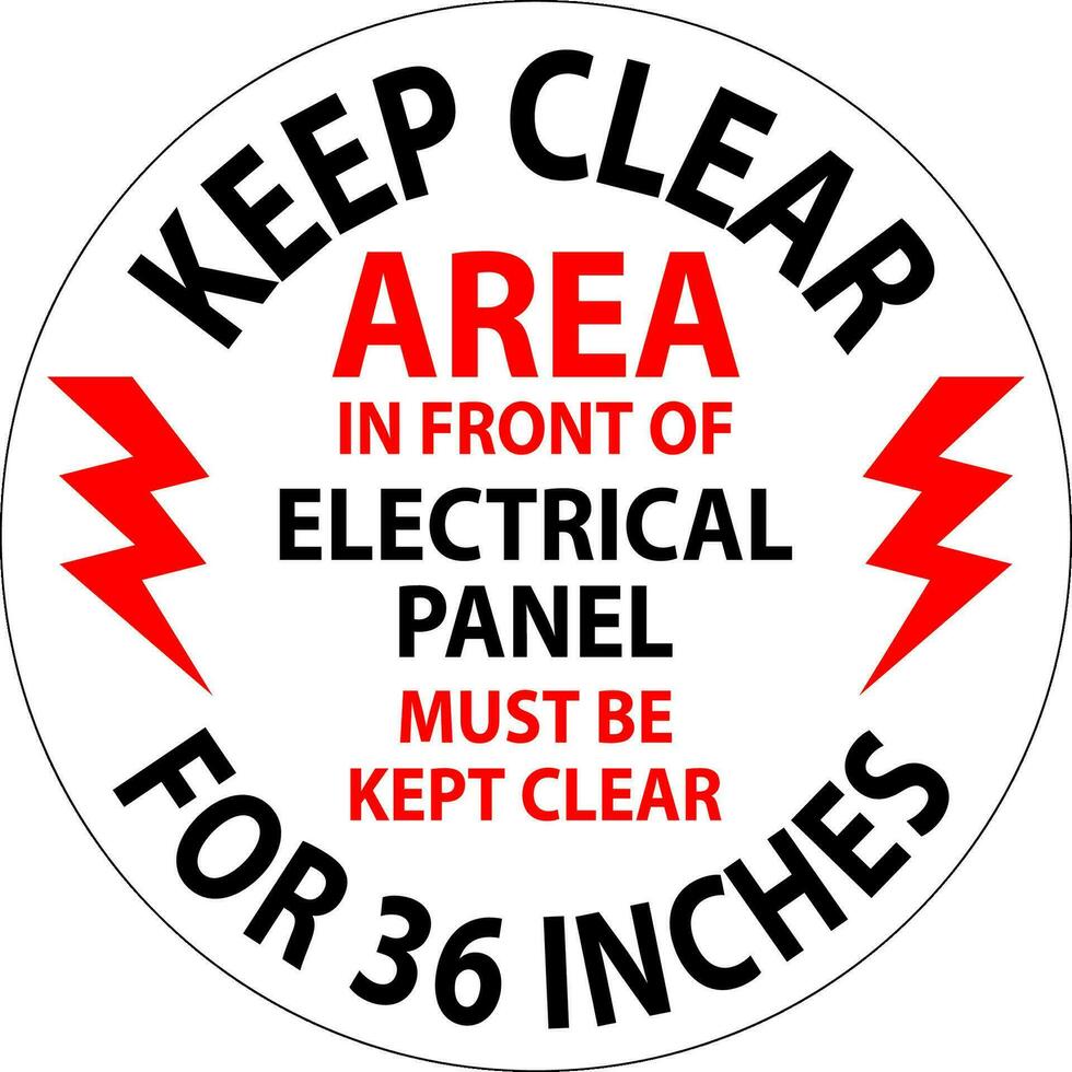 pavimento cartello mantenere chiaro - la zona nel davanti di elettrico pannello dovere essere tenuto chiaro per 36 pollici vettore