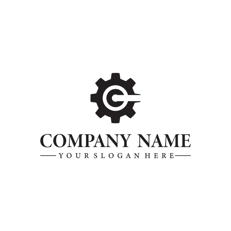 design del logo dell'ingranaggio combinazione di lettera c vettore