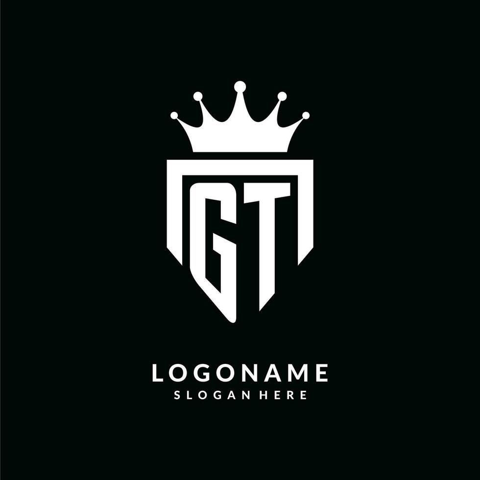 lettera gt logo monogramma emblema stile con corona forma design modello vettore