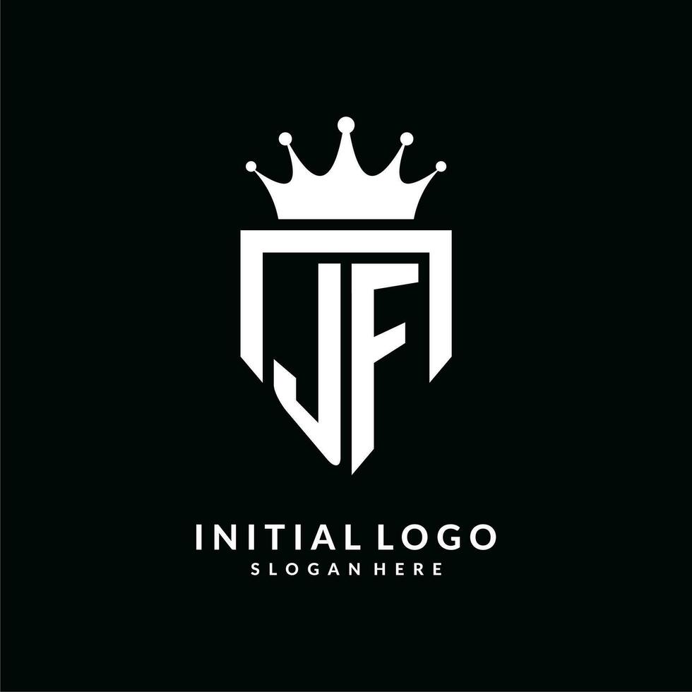 lettera jf logo monogramma emblema stile con corona forma design modello vettore