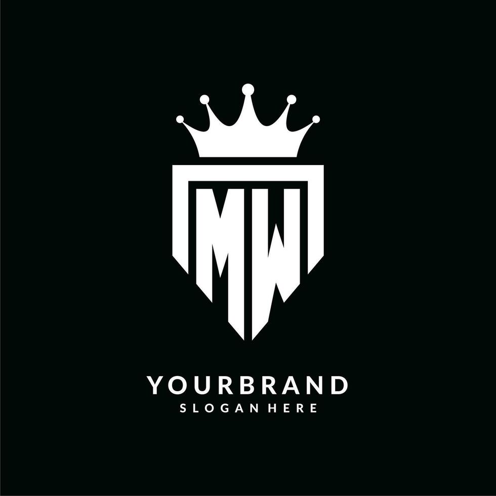 lettera mw logo monogramma emblema stile con corona forma design modello vettore