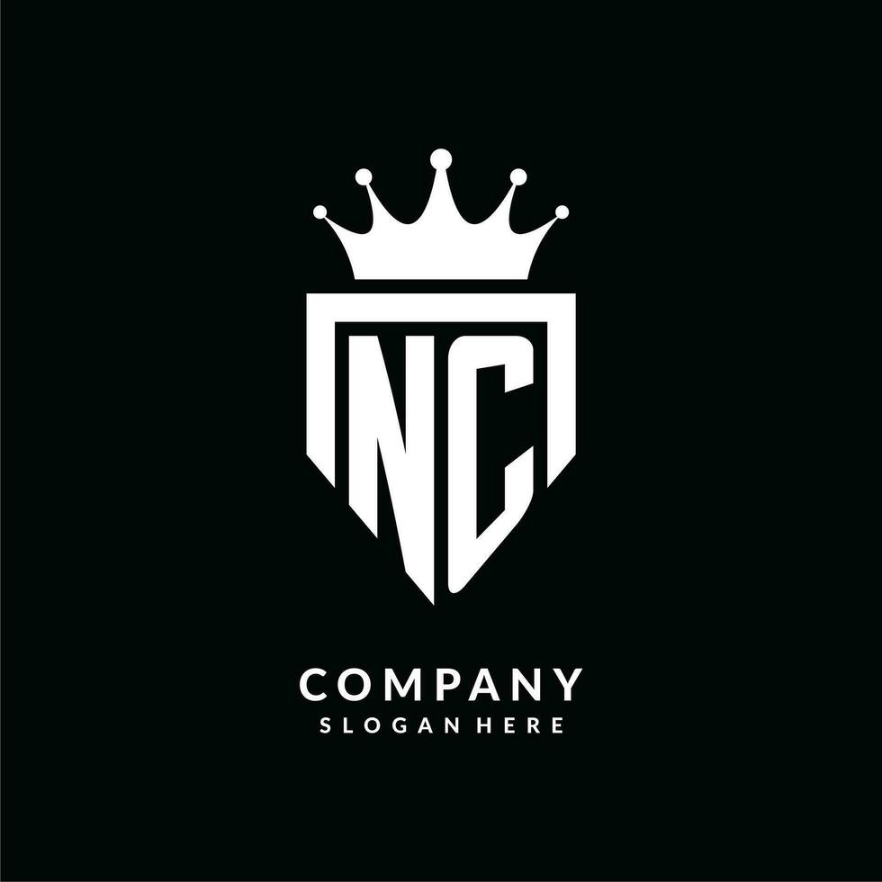 lettera nc logo monogramma emblema stile con corona forma design modello vettore