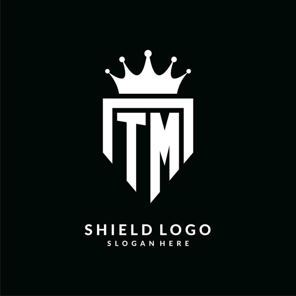 lettera tm logo monogramma emblema stile con corona forma design modello vettore