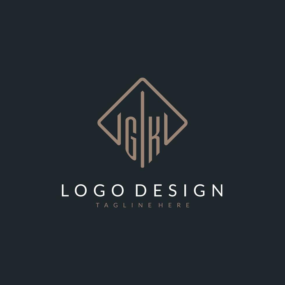 gk iniziale logo con curvo rettangolo stile design vettore