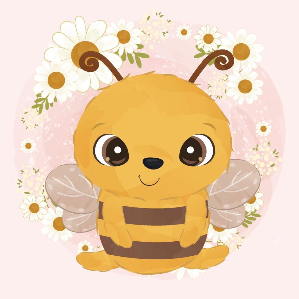 adorabile ape illustrazione in acquerello vettore