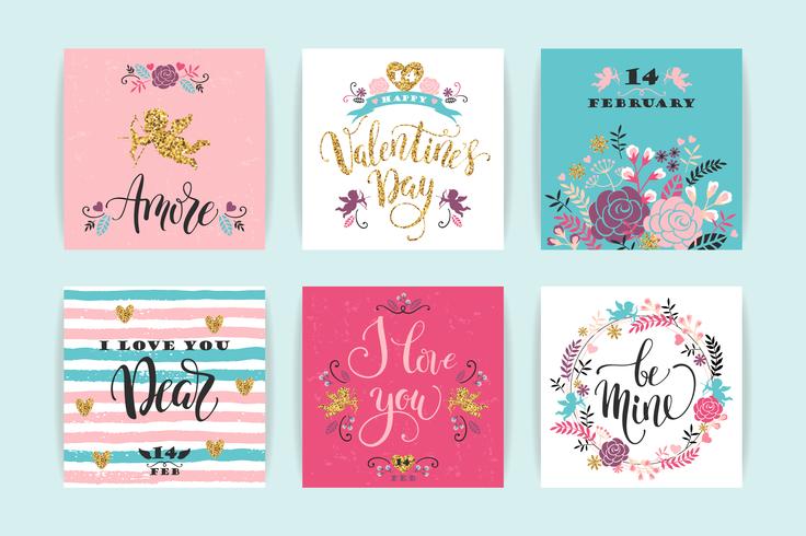 Set di carte Happy Valentines Day. vettore