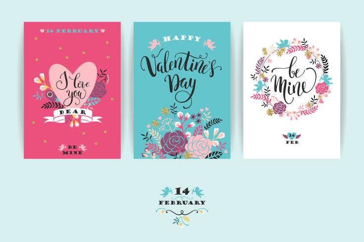 Set di carte Happy Valentines Day. vettore