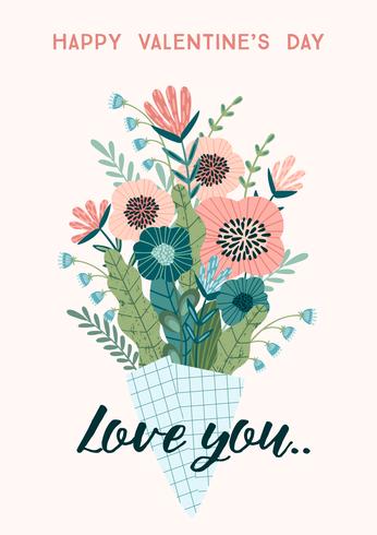 Bouquet di fiori di illustrazione. Concetto di design vettoriale per San Valentino