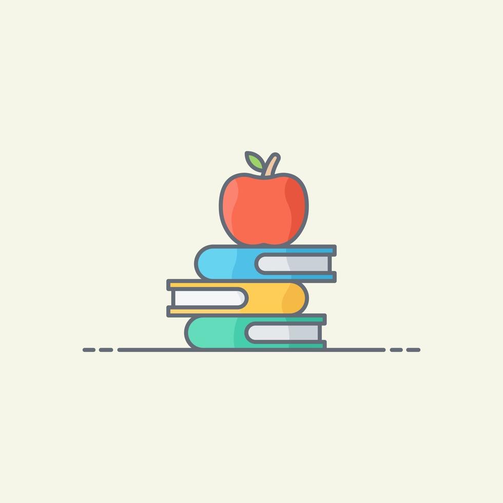 vettore di mela sui libri di scuola