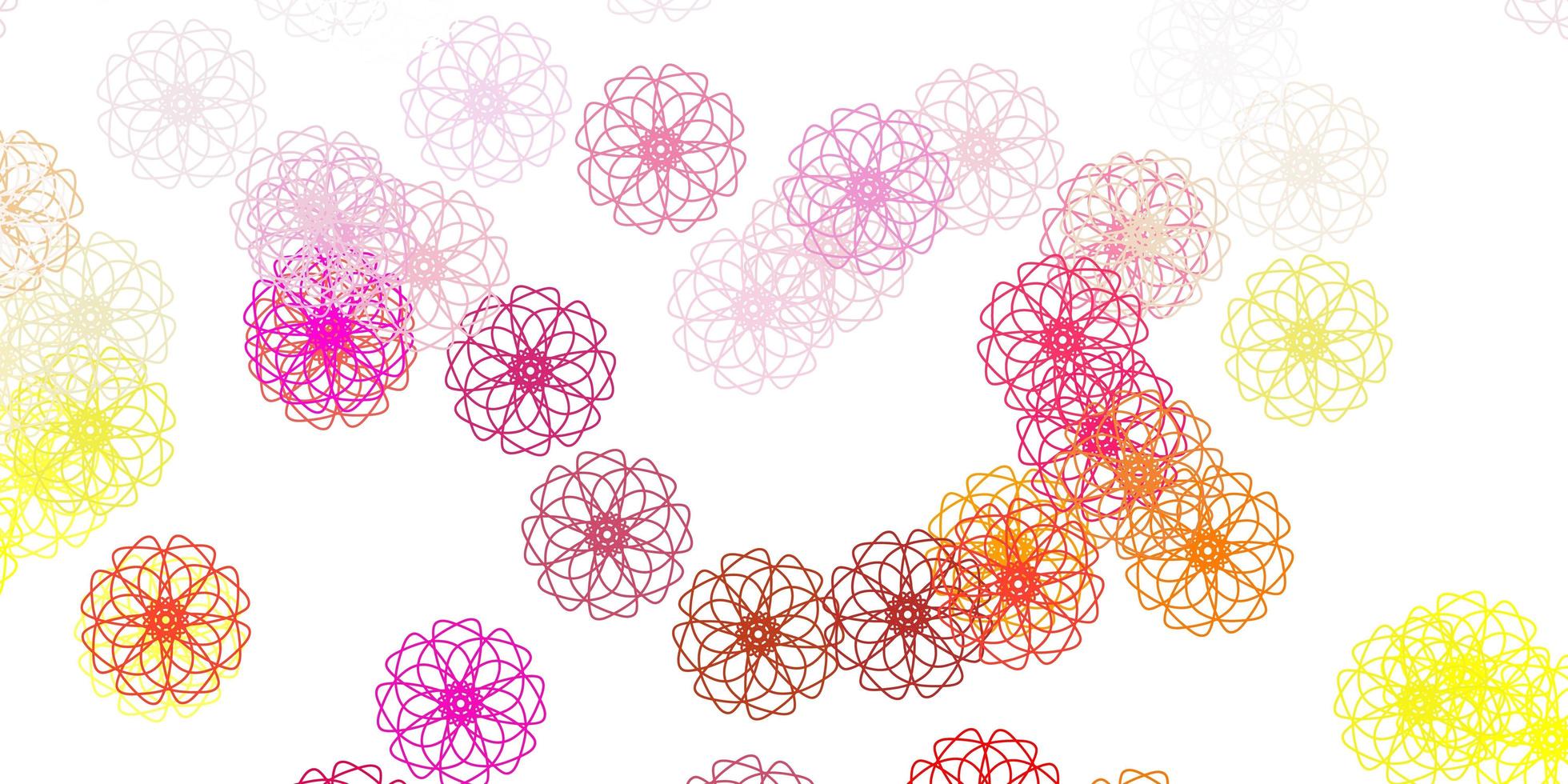 struttura di doodle di vettore rosa chiaro, giallo con fiori.